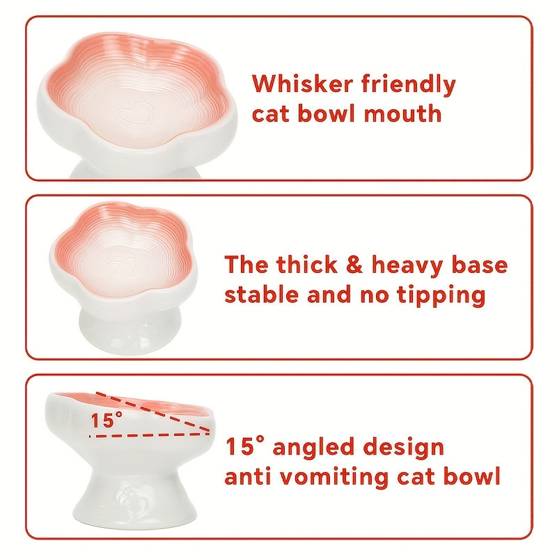 Eating Easily Ceramic Raised Pet Food & Water Bowls with Heart-Shaped Rim - Anti-Splash, Spine-Friendly Design for Cats & Small Dogs, Easy Swallowing, Durable & Stylish for Indoor Use, Pet Food Bowl, Indoor Petware, Modern Petware, Smooth Surface