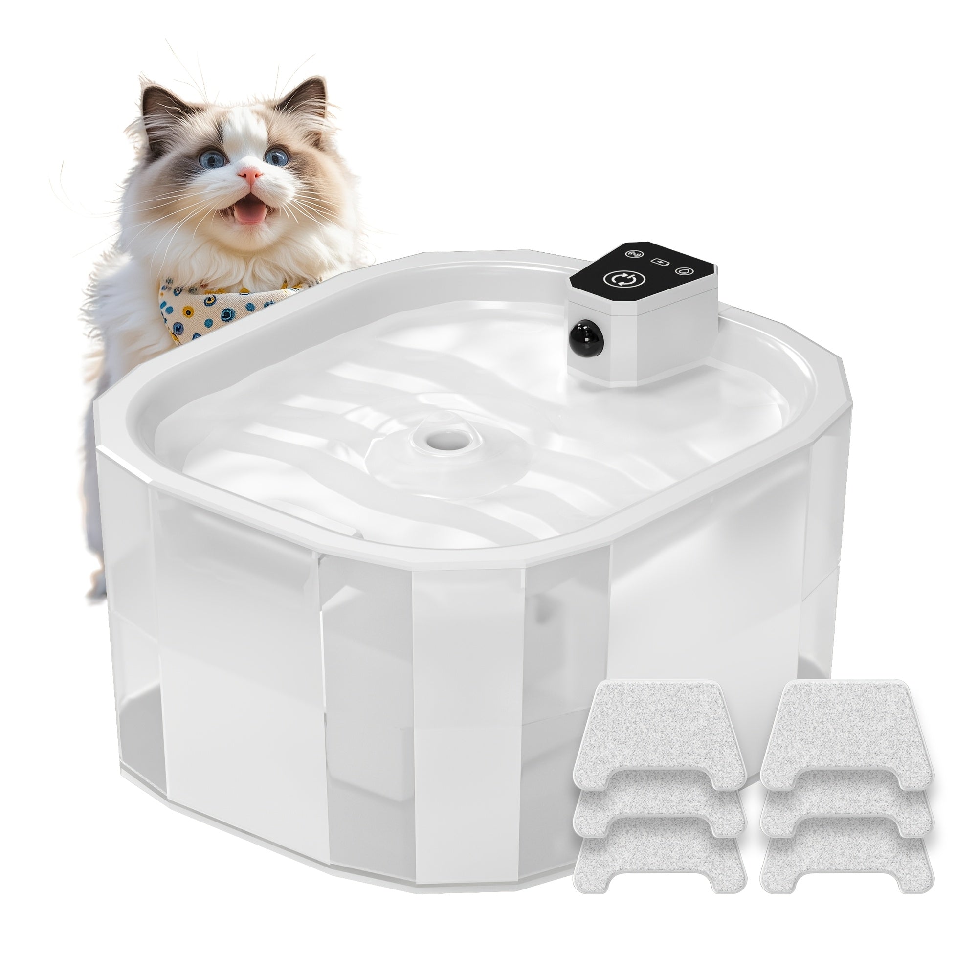 Smart Cat Fountain, Quiet Pet Water Dispenser, 50.72oz\u002F 1.5L Capacity Water Bowl for Cats And Dogs, Motion-Activated Automatic Water Dispensing, 2 Water Flow Settings, 2200mAh Battery + USB Dual-Power Supply, Includes 6 Filter Cartridges