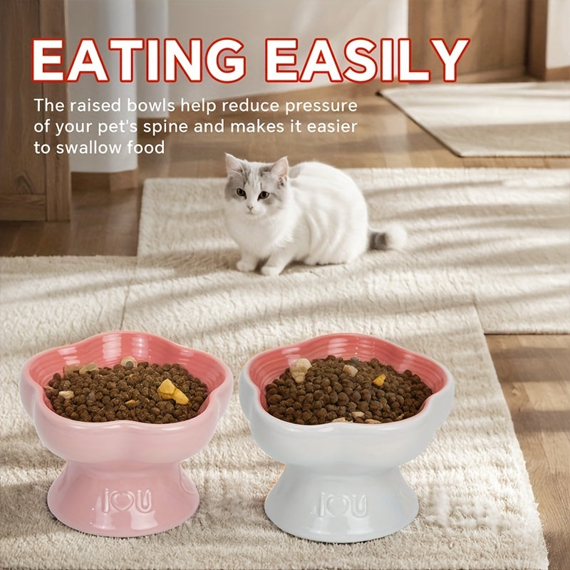 Eating Easily Ceramic Raised Pet Food & Water Bowls with Heart-Shaped Rim - Anti-Splash, Spine-Friendly Design for Cats & Small Dogs, Easy Swallowing, Durable & Stylish for Indoor Use, Pet Food Bowl, Indoor Petware, Modern Petware, Smooth Surface