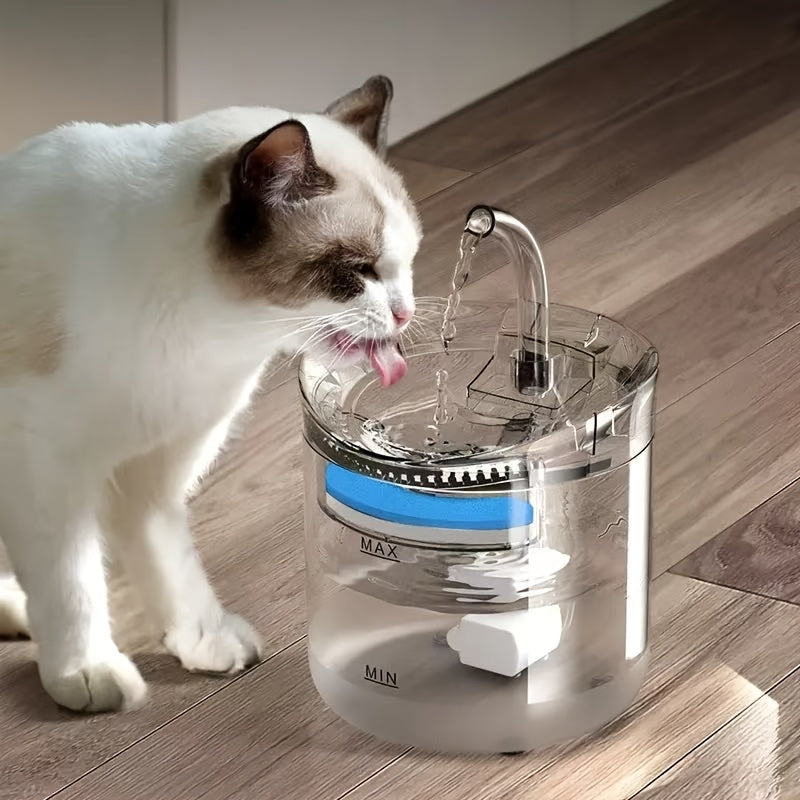 A 60.87oz Large-capacity Fountain Pet Water Dispenser Suitable for All Four Seasons, Designed for Cats, Dogs, and Other Pets. USB-powered, Battery-free, with a Cat-shaped Spout. Features Silent Operation, Safe and Reliable Performance, and Automatic